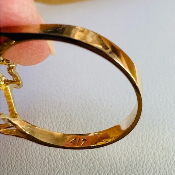 10K Yellow Gold Vintage Inspired Ruby Diamond Flower Leaf Ring Unique size 6.5 - Picture 10 of 10